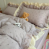 Qfdian  Korean Princess Style Bed Linen Set Bowknot Print Ruffles Duvet Cover Pillowcase Bedsheet Bedclothes Home Soft Bedding Set