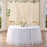 Qfdian  White Sheer Table Skirt, Rectangular Round Table, 2-Layer Pleated Sheer Skirt Decoration, Wedding Birthday Party, Baby Shower, Cake, Dessert Table