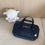 Qfdian Pu Leather Girls All Match Top-Handle Bags Preppy Sweet Y2k Women Jk Bag Japanese Kawaii Cute Embroidery Handbags Streetwear