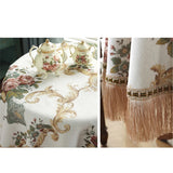Qfdian  European Dustproof Tassel Table Cloth Embroidery Tablecloth Round Dining Desk Retro Table Cover Cloth Living Room Decor