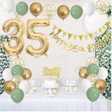 Qfdian  Sage Green Gold White 35th Birthday Party Decorations Birthday Balloons Happy 35th Birthday Banner Cake Topper 35 Year Old Decor