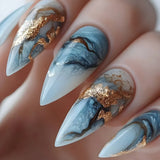 Qfdian  24pcs Long Stiletto Press on Nails Hot Girl Almond False Nails Nude Flower Rhinestones Full Cover Fake Nail Finished Manicure