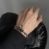 Qfdian  Punk Vintage Red Zircon Star Chain Bracelet For Women Men Couple Unisex Trend Goth Grunge Y2K Jewelry Charms Accessories Gifts