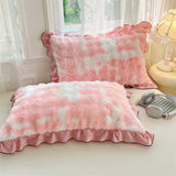 Qfdian  Cute Fluffy Ruffled Home Pillow Cover Pink Plush Pillow Cover Girly Bedroom Decor for Bed Cushion & Home Decoration Bedding Gift