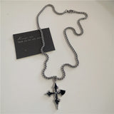 Qfdian  Punk Rock Black Heart Cross Pendant Chain Necklace For Men Women Cool Hip Hop Street Vintage 90s Y2K Grunge Goth Accessories