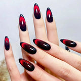 Qfdian  24pcs Glossy Red Cat's Eye Press On Nails Full Cover Nude Color Wearable Almond False Nails Charms Detachable Fake Nail For Girl