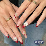 Qfdian 24Pcs Simple French Nails Art Tips Fake Nails 3D Design Wearable Full Cover False Nail Mid-length Almond Reusable Press on Nails