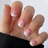 Qfdian 24Pcs Spring Colorful French Fake Nail with Designs Short Square Head Press on False Nails Wearable Simple Jelly Sticks on Nails