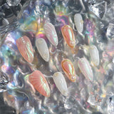 Qfdian 10pcs Almond Handmade Press On Nails Pearl Shell Aurora Design Meddle-length Full Cover Wear Manicure Art Finger Tips Decoration