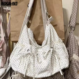 Qfdian  New Vintage Dots Bow Office Lady Underarm Bag Korean Fashion Women Shoulder Bags Y2k Aesthetic Casual Purses and Handbags