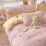 Qfdian  ‌100% pure thickened skin friendly cotton four piece set double bed single bed diagonal cartoon duvet set dormitory