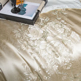 Qfdian 4Pcs Luxury European Style Satin Yarn-dyed Jacquard Egyptian Cotton Bedding Set Duvet Cover Bed Sheet Fitted Sheet Pillowcases