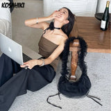 Sweet Y2k Aesthetic Drawstring Pleated Crossbody Bag Vintage Simple All Match Shoulder Bags Casual Ruffled Gauze Women Handbags