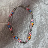 Qfdian Vintage Y2k Pink Pin Bead Choker Necklace For Women Egirl Kpop Trend Jewelry Gift Goth Harajuku EMO 2000s Unusual Accessories K