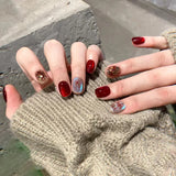 Qfdian  24Pcs  Gradient Color Fake Nail Simple Short Ballet Wearable False Nails with Cat Eye Design Press on Nails Full Cover Nail Tips