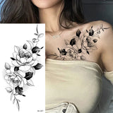 Qfdian  Waterproof Temporary Tattoo Sticker Flowers Roses Lilies Peonies Geometric Patterns Body Art Arm Fake Tattoos Sleeve Women Men