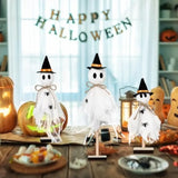 Qfdian  3 Pcs Halloween Witch Ghost Indoor Decorations Halloween Ghost on Wooden Stand Table Centerpieces with Witch Hat Spider for Des