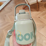 Qfdian  Large Capacity 316 Stainless Steel Vacuum Insulated Cup Portable Straw Belly Cup Children Student Outdoor Travel Thermos Bottle