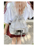 Women Grunge Drawstring Simple Backpacks Y2k Aesthetic Casual All Match Ita Bags Trendy Students Vintage Transparent Schoolbags