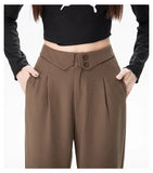 Qfdian  Spring Korean Fashion Flipped Casual Women's Suit Pants New Solid Color Versatile Straight Leg Women Loose Wide Leg Pants