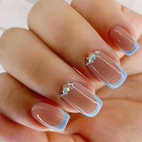 Qfdian 24Pcs Gradient White Fake Nail Short Square Ballet Simple False Nails Press on Wearable Nude Nails Art Full Cover Manicure Tips