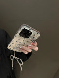 Qfdian  Feather Black Polka Dot Bow Decoration Suitable For iPhone 15 Pro Max Phone Case 14 Pro 13 12 11 Phone Case