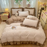 Qfdian  Korean Style Floral Double Gauze Bedding Set 3pcs/4pcs Soft Breathable Cotton Duvet Cover Sheet Girly Dorm Home Textile