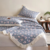 Qfdian  Flower Printed Bed Cover with Lace French Style Washed Cotton Bedspreads Quilted cobre leito de casal Comfortable and Soft