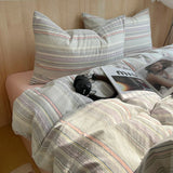 Qfdian  Nordic Ins Bedding Set Pure Cotton Duvet Cover Set Bed Sheets Set Skin-Friendly Single Twin Full Queen Size Flat&Fitted Sheet