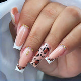 Qfdian 24Pcs Extra Long Square Fake Nail with Glue 3D Little Bear Bow Design False Nails White French Press on Nails Wearable Manicure