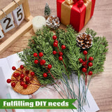 Qfdian  15pcs Artificial Pine Branches with Red Berry Stems Faux Christmas Greenery Pine Cypress DIY Craft Garland Home Christmas Decor
