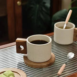Qfdian  Vintage Tea Cup Tray Set Antique Ceramic Wooden Handle Coffee Cups Americano Home Office Mug Milk Breakfast Mugs Saucer Tea Tool