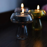 Qfdian  Creativity Mushroom-Shaped Candle Holder Glass Candlesticks Cute Room Decoration Desktop Ornament Home Decoration Ambiance Gifts