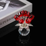 Qfdian  ‌Crystal Red Rose Bouquet with Round Vase Figurines Gifts for Women Glass Bouquet Ornament Romantic Gifts Table Centerpiece