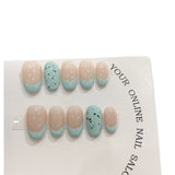Qfdian Handmade Refreshing Mint French Short Oval Press On Nails Eggshell Design False Nails Wearable Manicure For Women And Girls