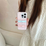 Qfdian INS Korea Pink Bow Knot Phone Case For Iphone 16ProMax 14Pro 15ProMax 13 14 15 16 Pro Max 16Pro Cover Shockproof Fundas