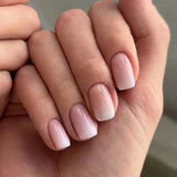 Qfdian 24Pcs Gradient Short Ballet Nails Set with Glue White Simple False Nails Coffin Fake Nail Press on Nails Full Cover Nail Tips