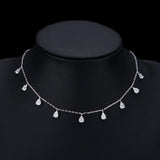 Qfdian  Sexy Water Drop Pendant Necklace for Women Gold Color Link Chain Choker Wedding Jewelry Elegant Evening Party Birthday Gift