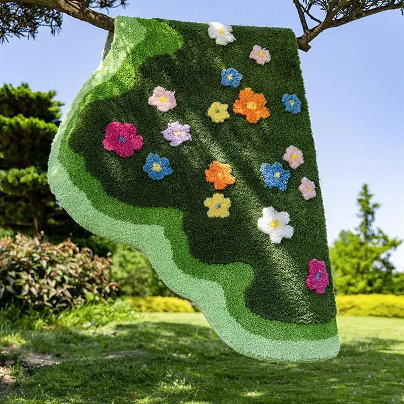 Qfdian Green Blooming Lawn Accent Rug