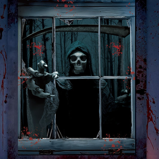 Halloween Grim Reaper Window Decals, Contemporary Style PVC Peel and Stick Window Film, Halloween Window Silhouette for Spooky Indoor Party Decor, 2mil Thickness