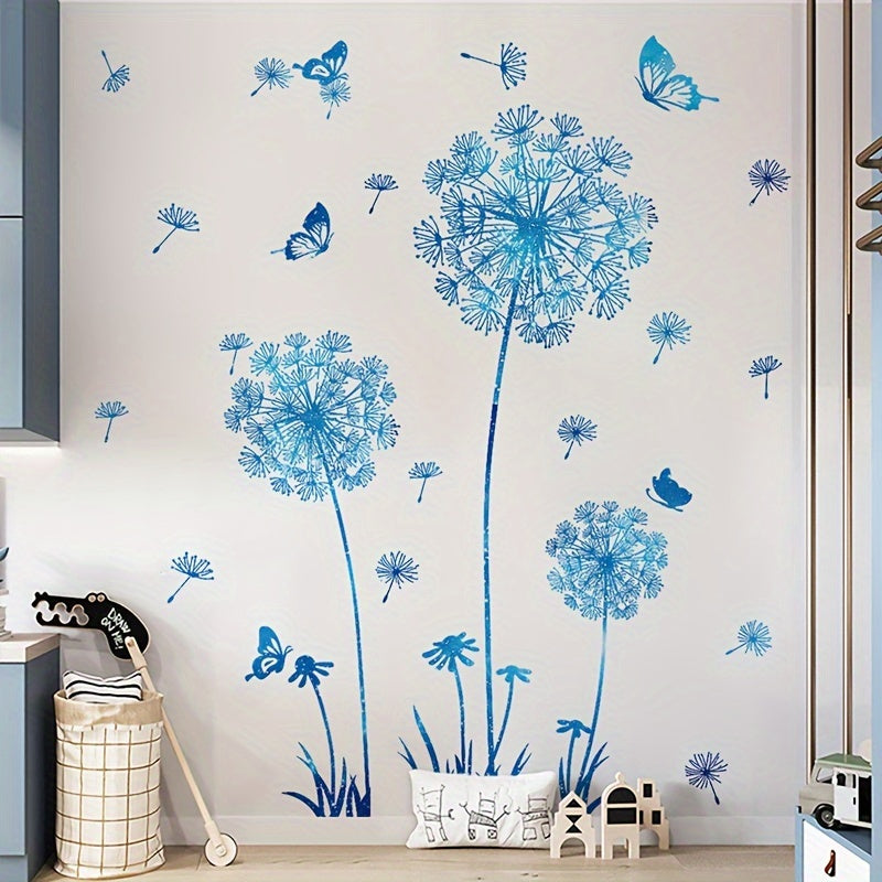 Dandelion & Butterfly Blue PVC Wall Decals - Versatile, Easy-Apply Stickers for Home Decor