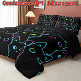 Soft & Cozy 3pc Cat Print Quilt Set – Includes Quilt & Pillowcases, Breathable Polyester, All-Season Home/Dorm Bedding, Easy Care