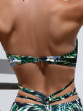 Chic Tropical Leaf Halter One-Piece Swimsuit with Cut-Outs and Back Ring Detail - Perfect for Beach Getaways