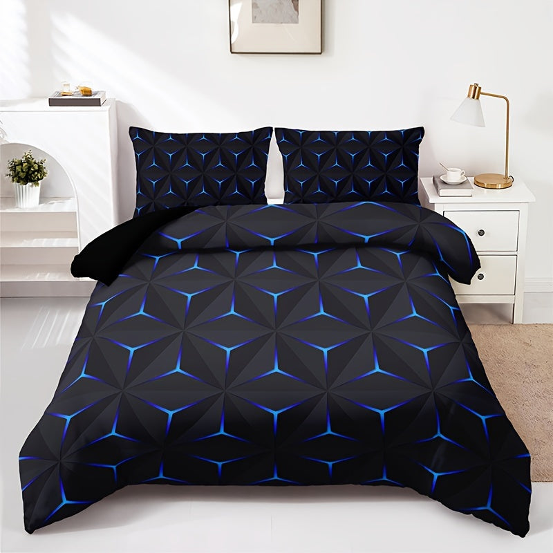 Blue Argyle 3-Piece Duvet Set - Soft Polyester, All-Season Comfort, Easy Machine Wash, Complete Bedding