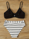 Chic 2-Piece Striped Bikini Set - V-Neck with Tie-Front, Flattering High-Cut Bottoms, Perfect for Beach and Poolside