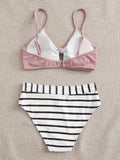 Chic 2-Piece Striped Bikini Set - V-Neck with Tie-Front, Flattering High-Cut Bottoms, Perfect for Beach and Poolside
