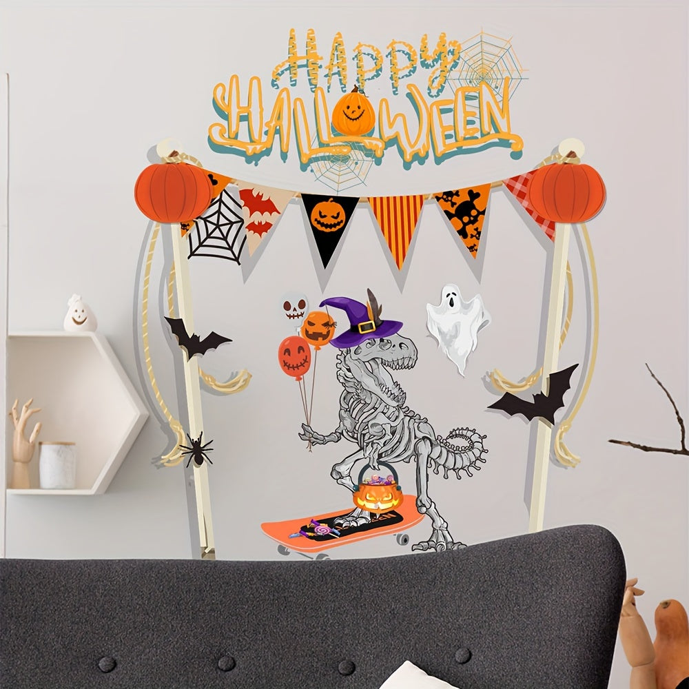 Halloween Skeleton Decor Wall Decal, Contemporary PVC Holiday Party Art, Festive No-Electricity Home Decorations for Halloween, Non-Feathered