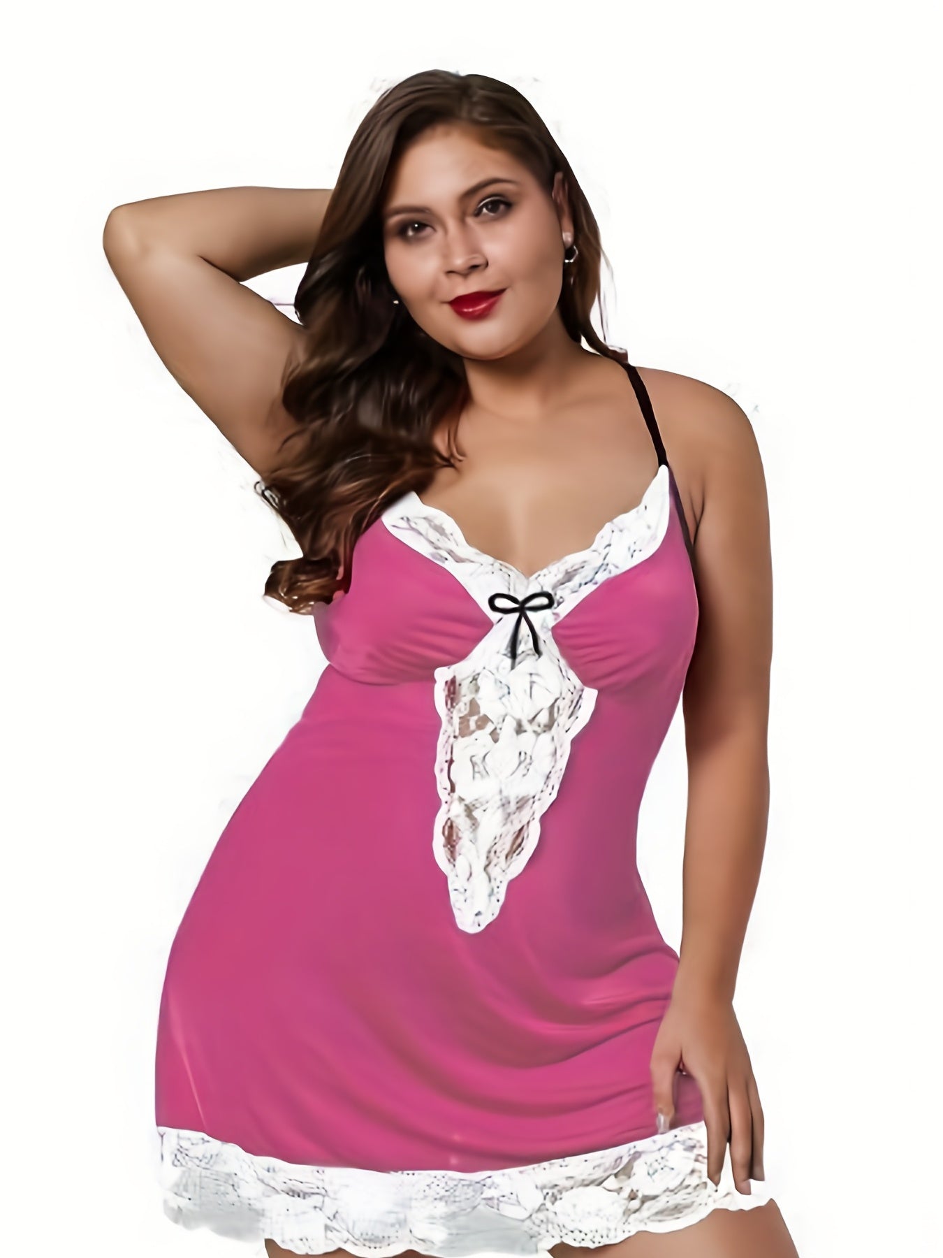 Sexy Plus Size Cami Nightdress - Soft Comfort Contrast Lace, Crisscross Back, V Neck Design, Free Matching Underwear Included, Perfect for Sleep and Lounge Wear