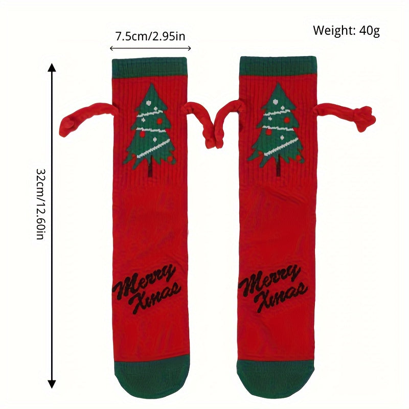 Christmas Themed Magnetic Couples Crew Footwear, 100% Cotton, Hand-Wash Only, Striped Pattern, All-Season, Woven Hiking & Outdoor Apparel - Unisex, 1 Pair