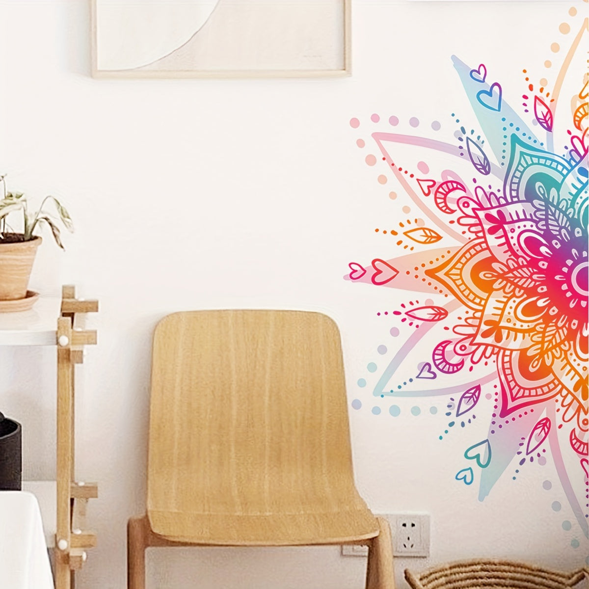 Bohemian Style Floral Mandala Wall Decal - PVC Material, Self-Adhesive, Durable, and Battery-Free